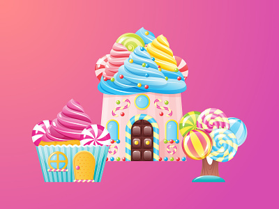 Candy Land 2d candy candy land cartoon cupcake cute hard candy illustration playset sweets toy vector