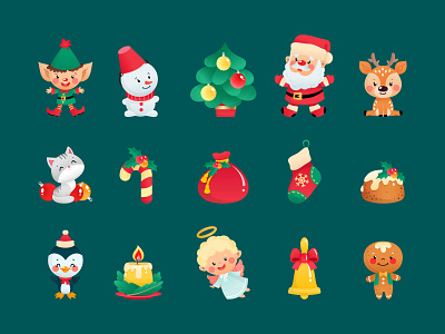 Cute Christmas icons 2d cartoon charactres christmas cute icon illustration new year santa claus sticker vector