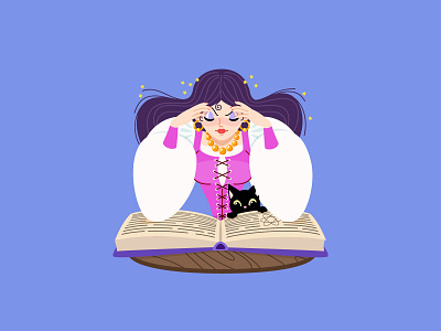 Witch reading a spell book 2d book cartoon cute girl halloween illustration learning reading spell vector witch witchcraft