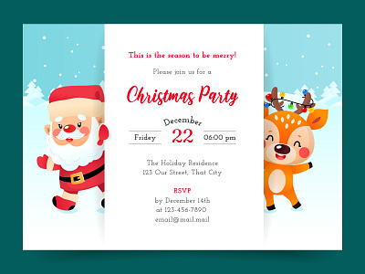 Christmas party invitation template cartoon character christmas christmas party cute deer ill illustration invitation santa claus template vector