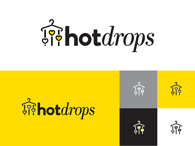 Hot Drops Logo brand branding fashion graphic design hanger heart logo settings shop website yellow