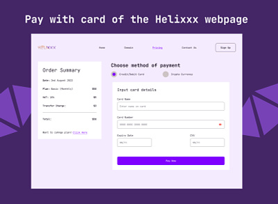 Pay with Card Option challenge pay with card payment option practice product design ui design webpage