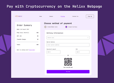Cryptocurrency Payment Option crypto payment option cryptocurrency payment option practice pricing ui ui design webpage