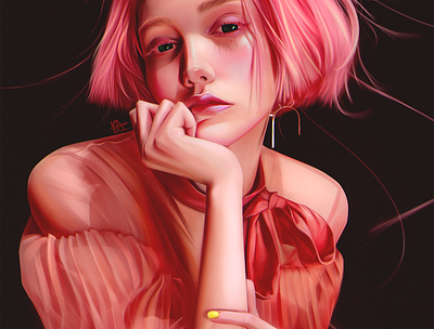 Pink lady digital digital portrait illustration portrait stylised portrait stylized portrait