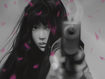 A girl with a gun.