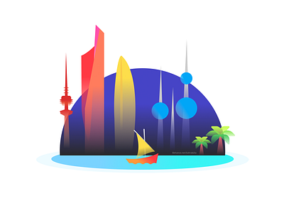 Kuwait Island colorful digital figma illustration island kuwait skyline trees