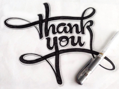 Thank You black handlettering lettering pen ribbon thank you thanks type typography