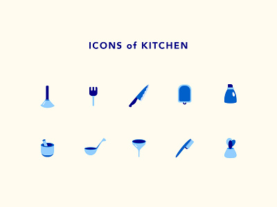 Kitchen of kitchen blue design flat funnel icon knife plants simple spatula spoon