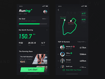 Runing+ APP black tilted font