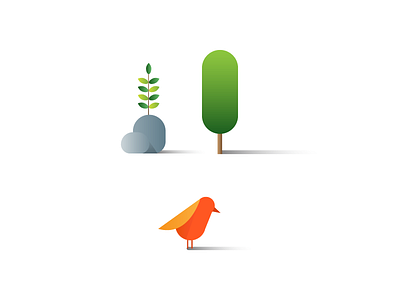 Birds, Tree and plant colors design gradient house illustration