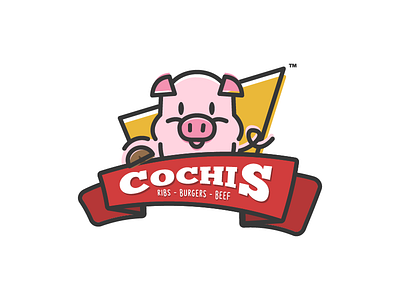 Cochis barecue beef comida costillas food logo logotype restaurant ribs vector