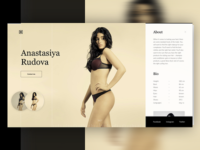 Model Profile Page 360° clean debut fashion grid minimal model portfolio profile simple ui ux web