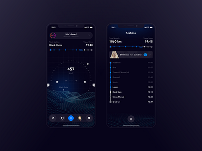 Middle-earth Hyperloop: Trip started dark app frodo beggins future grid hobbit hyperloop landscape main mesh route speed travel trip ui