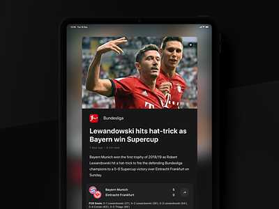 Rewind: Article (iPad version) app article bet betting bundesliga clean dark football interface ios ipad light product simple sport sport book ui ux widget