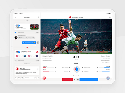 Rewind: Live match (iPad version) app bet betting bundesliga chat chat bot dark football interface ios ipad light live match sport app sport book statistics tv ui ux