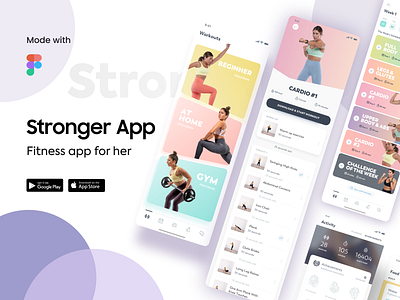 Strongher - Fitness app for her app branding figma fitness app graphic design logo ui uidesign ux