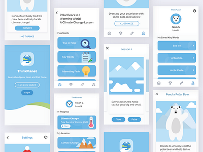 Educational App for Kids app cartoon clean design climate change colors design education education app flat illustration kids learning polar bear ui