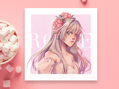 Illustration - ROSE drawing girl graphic design identity illustration manga pink portrait print square