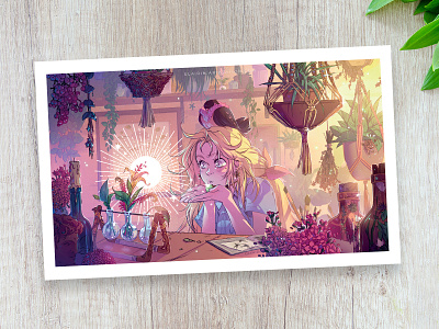 Illustration - Lucy's workshop design drawing girl graphic design identity illustration magic manga pink plant portrait print spell witch