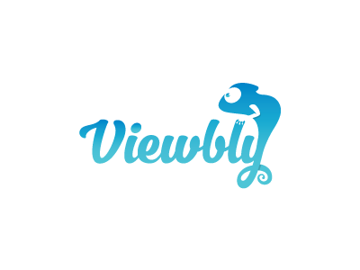 Logo for Viewbly blue cartoon chameleon