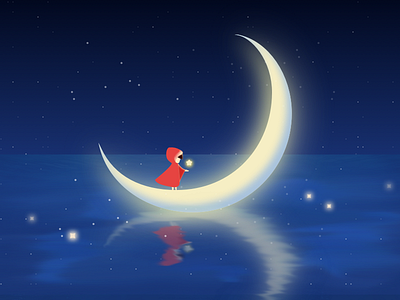 moonlight girl illustration light moon star ui
