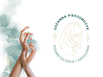 Zuzanna - Cosmetology And Training alcohol ink beauty logo cosmetics cosmetology design female female business green and gold illustration logo vector