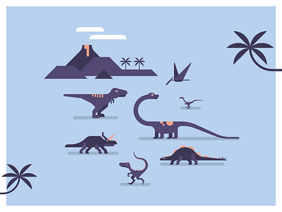 Dinos dinos dinosaurs flatdesign illustration illustrator palm trees vector vulcan