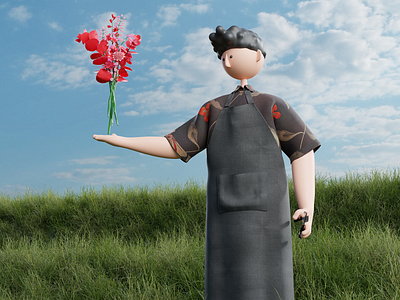 Gardener holding flowers