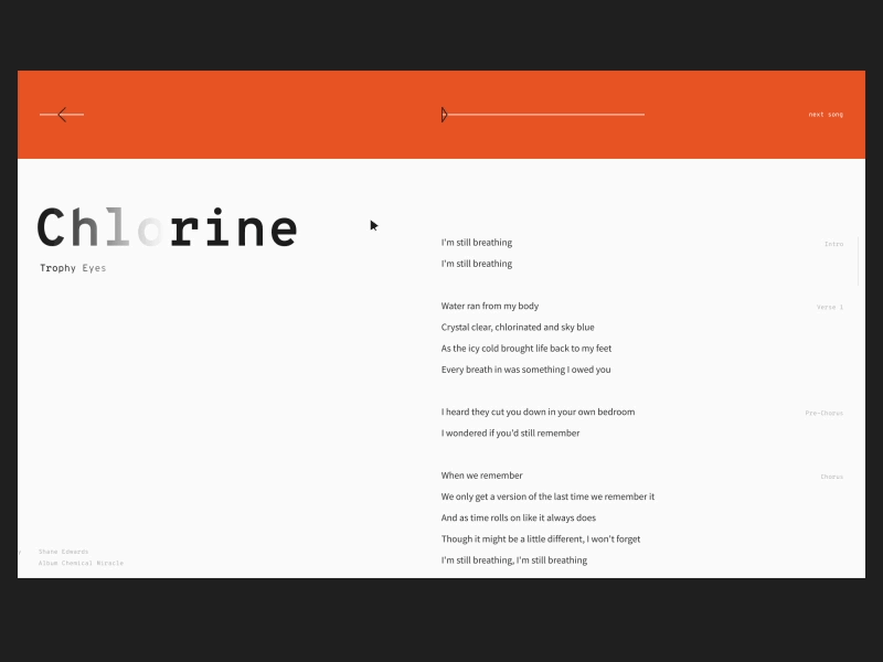 Lyric page. Animation ui — Experimental UI #6 chlorine clear experimental eyes interaction lyric tropy typography ui web