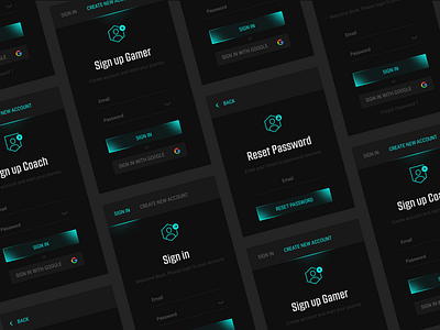 Sign in \ Sign up \ Reset. WIP coach dark fluent gamer login neon password registration reset sign in sign up ui web
