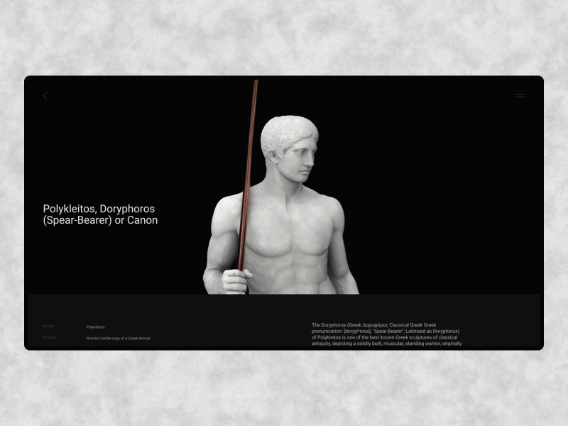 Illiam Project. Statue 3d ae animation cinema 4d classic dark doryphoros statue typography web