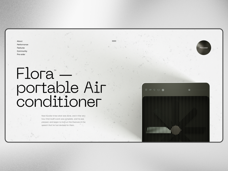 Flora. Main screen typography experimental cinema 4d 3d octane conditioner portable air clear ui web