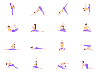 Yoga Poses design drawing illustration plat ui yoga
