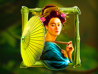 Geisha animation art bamboo character game geisha illustration japan umbrella