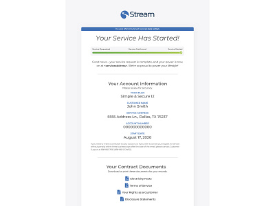 Stream's New Service Progress Emails branding communication electricity email design email marketing emails energy progress bar service email ui user journey ux welcome email