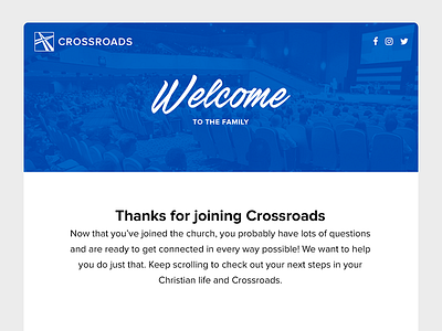 Crossroads Welcome Confirmation Email branding confirmation email email template registration transaction ui ux web design welcome