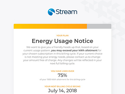 Stream Energy Usage Notice Email Design