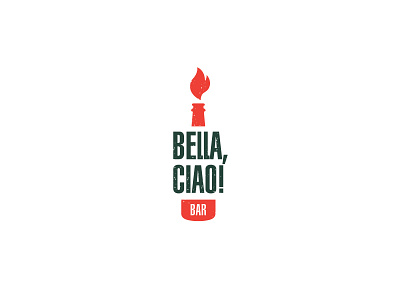 Bella, ciao! bar bottle drink fire logo