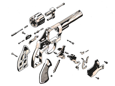 Revolver black and white diagram exploded diagram gun illustration revolver the beatles