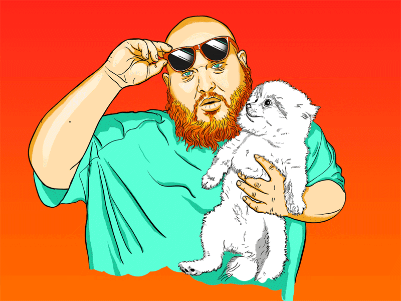 Action Bronson Process (GIF) action bronson beard beef dog fat glasses hip hop illustration music puppy rapper shades