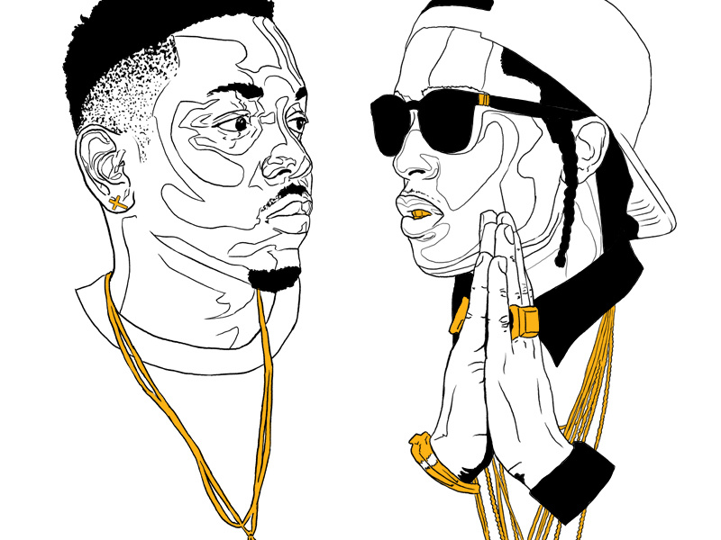 Kendrick // A$AP rap music kendrick lamar asap rocky jewelry gold rapper shades fade illustration grill chains