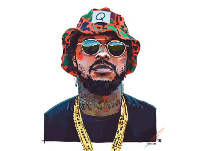 Schoolboy Q camo design digital art digital painting drawing face gold chain hip hop illustration music pattern portrait rap rapper schoolboy q sketch tattoos tde top dawg