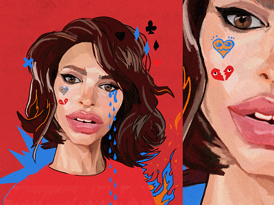 Sad Girl Summer: Emily Ratajkowski beauty close up crying digital paint drawing eye face female girl hair illustration kiss lips makeup painting pattern portrait pout sketch tears
