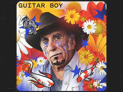 Guitar Boy album album cover collage country cover art cowboy crying daisy design drawing drawn on emo fish floral flower gettycowboys gettyimages illustration music nature