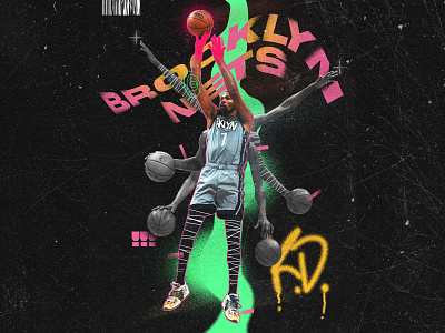 #009: Kevin Durant artwork basketball brooklyn nets collage design drawing durantula graffiti hoops hot hands illustration kd loud nba neon portrait poster scribble sneakers spray paint