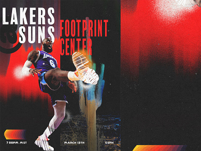 LeBron NBA Poster: Lakers @ Suns basketball branding design dissolve distortion drawing gfx mob graphics hoops illustration lakers lebron lettering nba pattern portrait poster sketch suns typography