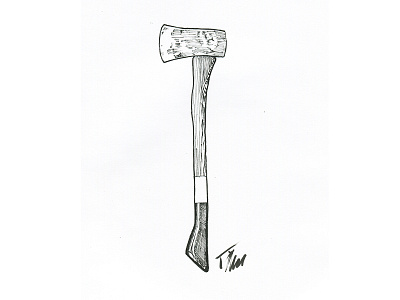 Trust Thyself axe blade drawing grain hand drawn hatchet illustration pen and ink sketch wood