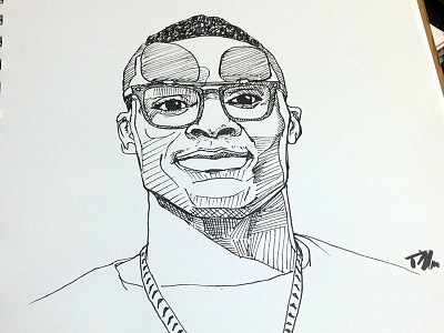 Russell Westbrook Sketch all star basketball drawing hand made illustration line art nba okc pen and ink russell westbrook sketch thunder