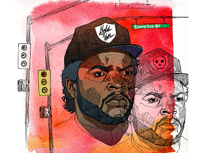 Ice Cube Portrait compton gold van hip hop ice cube illustration los angeles music portrait rap sketch vintage west coast