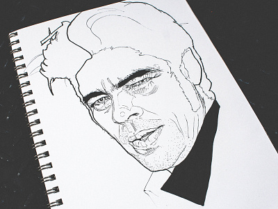 Benicio Del Toro Illustration actor benicio del toro black and white face fashion film hand drawn illustration pen and ink portrait sicario sketch